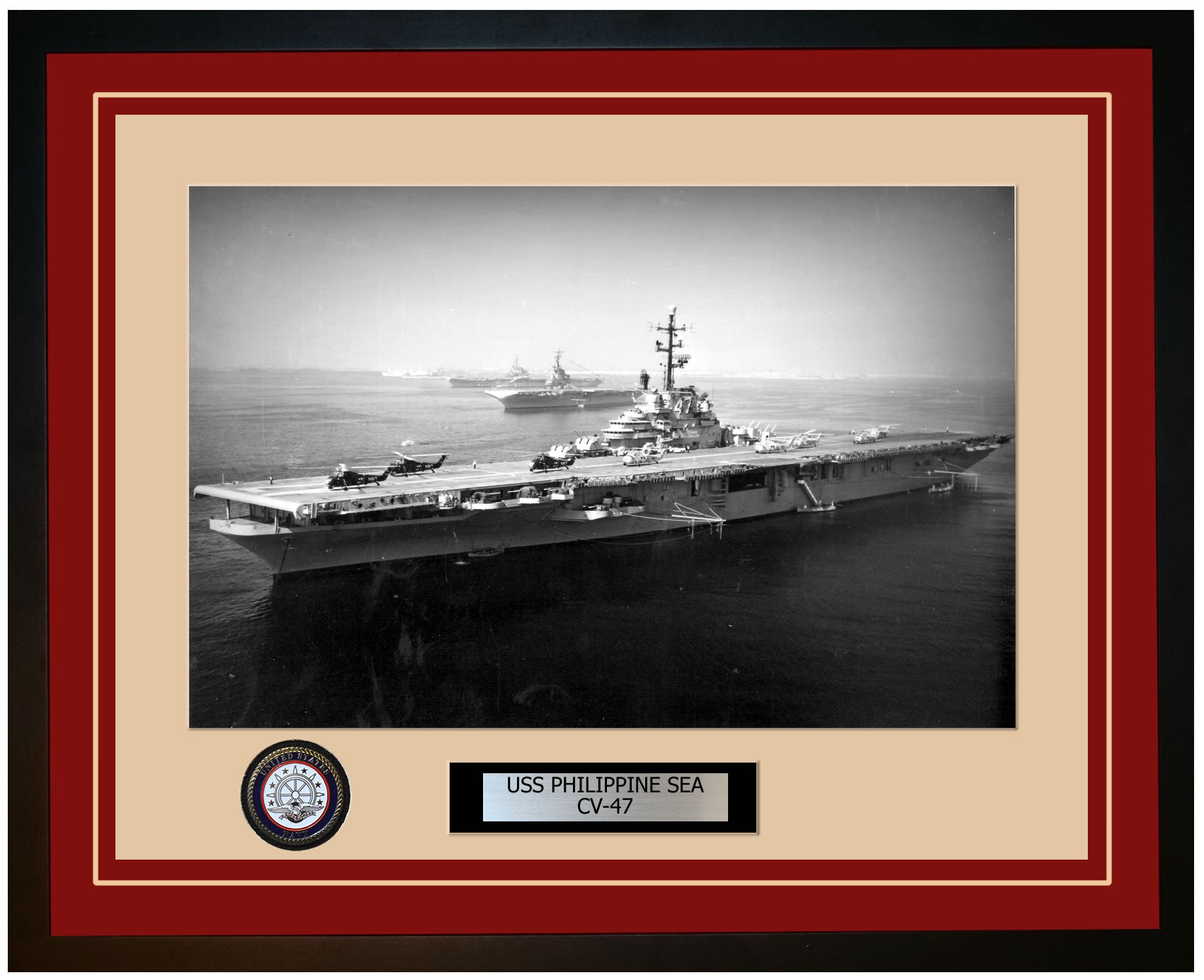USS PHILIPPINE SEA CV-47 Framed Navy Ship Photo Burgundy
