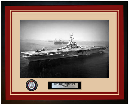 USS PHILIPPINE SEA CV-47 Framed Navy Ship Photo Burgundy