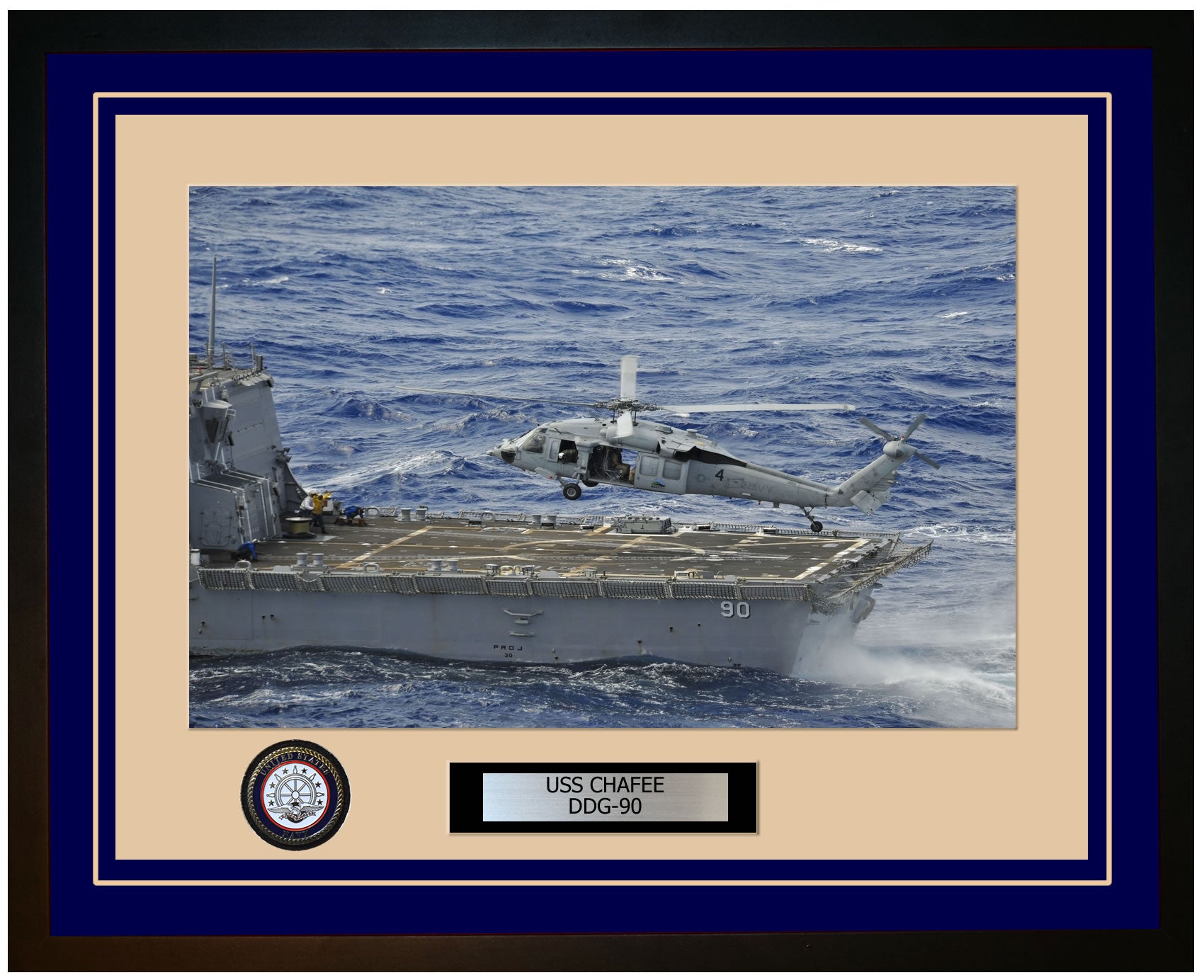 USS CHAFEE DDG-90 Framed Navy Ship Photo Blue