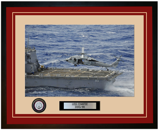 USS CHAFEE DDG-90 Framed Navy Ship Photo Burgundy