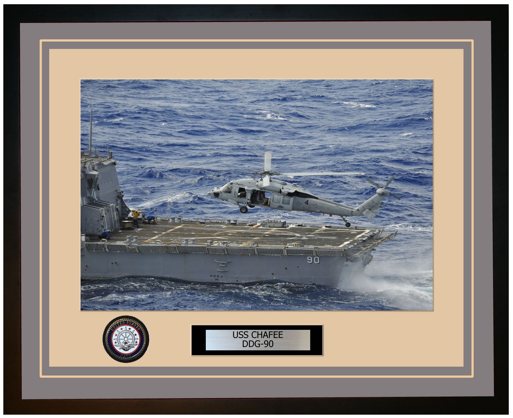 USS CHAFEE DDG-90 Framed Navy Ship Photo Grey