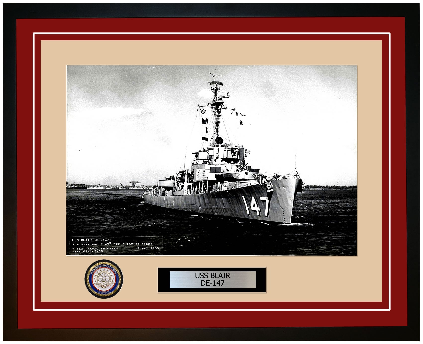 USS Blair DE-147 Framed Navy Ship Photo Burgundy