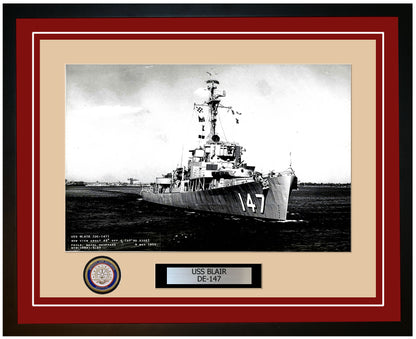 USS Blair DE-147 Framed Navy Ship Photo Burgundy