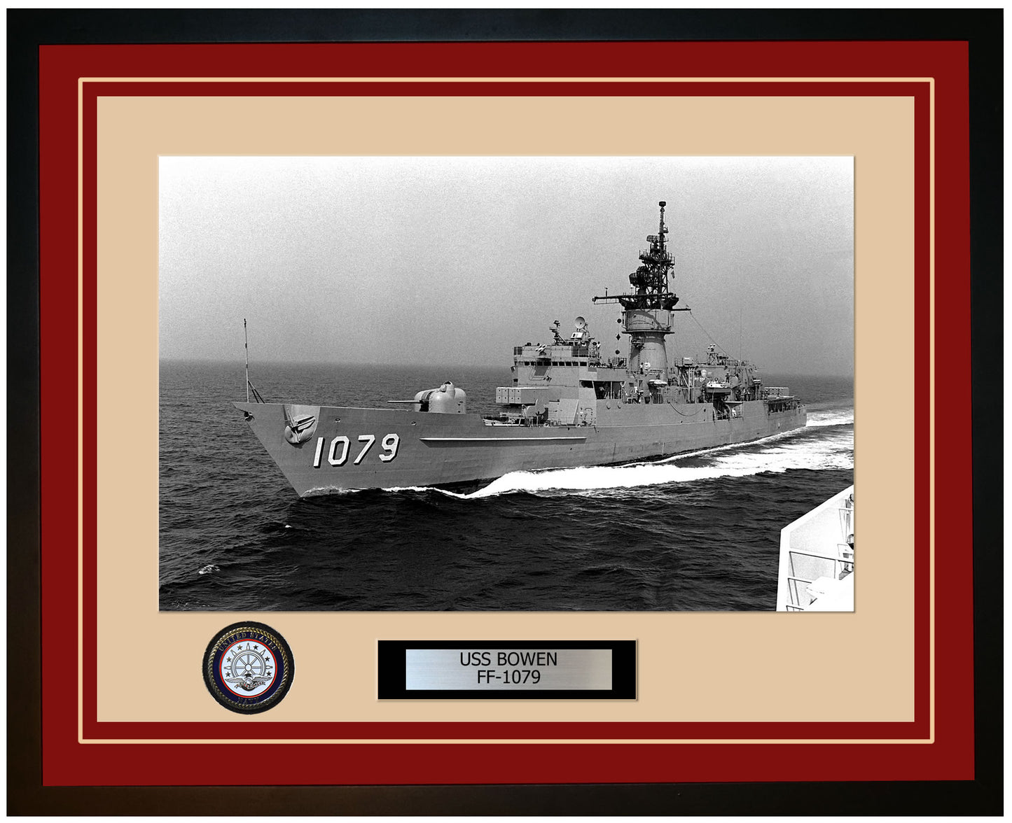 USS BOWEN FF-1079 Framed Navy Ship Photo Burgundy