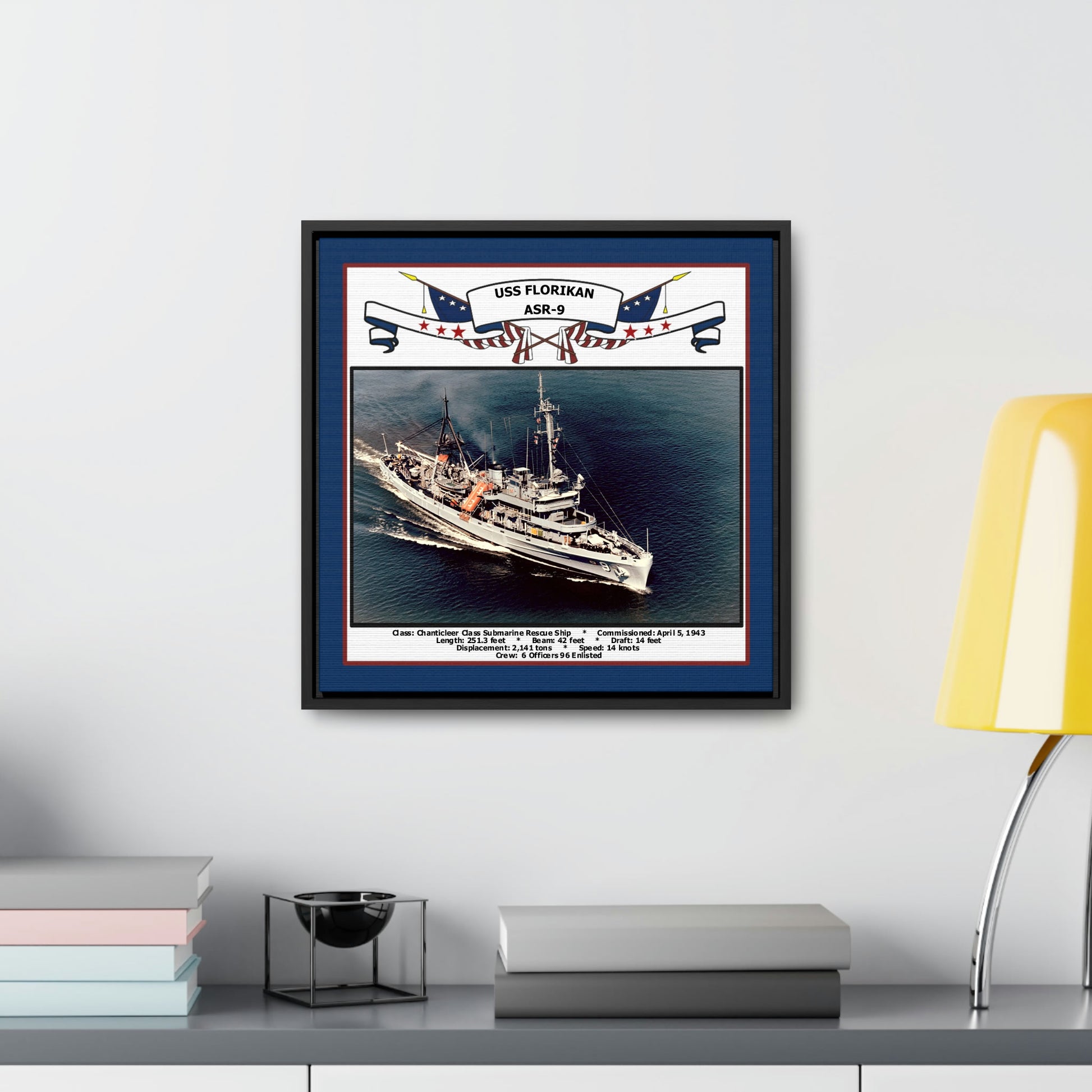 USS Florikan ASR-9 Navy Floating Frame Photo Desk View