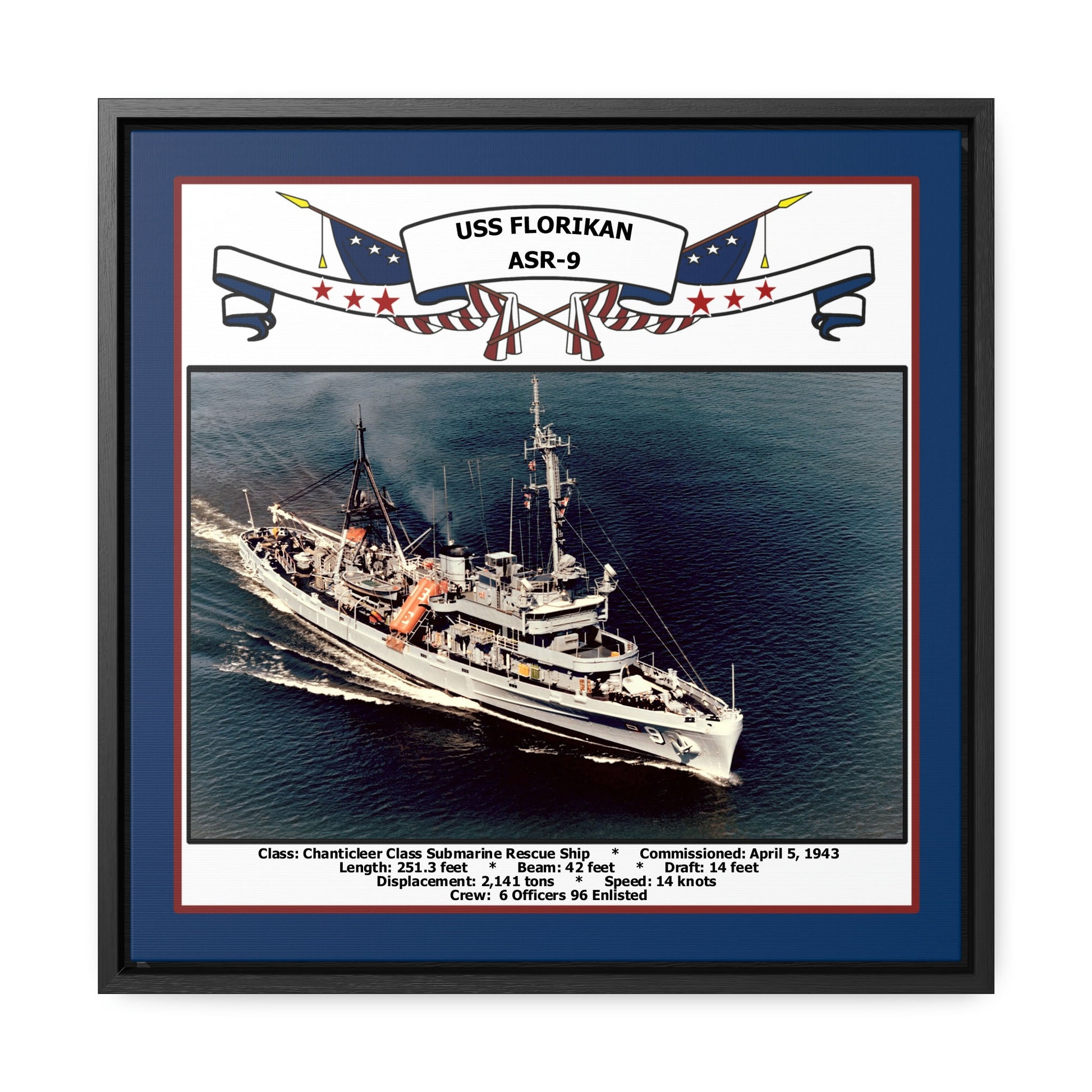 USS Florikan ASR-9 Navy Floating Frame Photo Front View