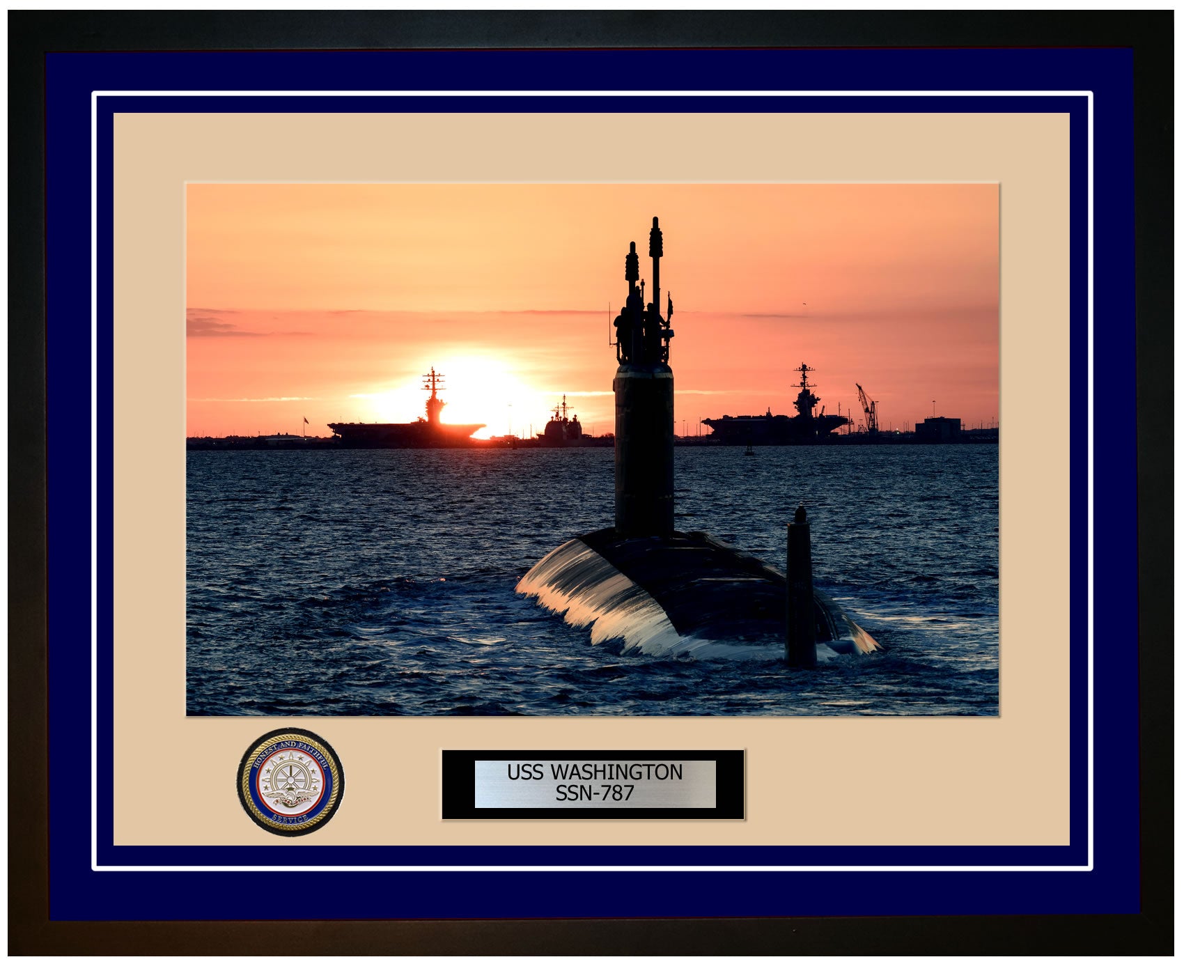 USS Washington SSN-787 Framed Navy Ship Photo Blue