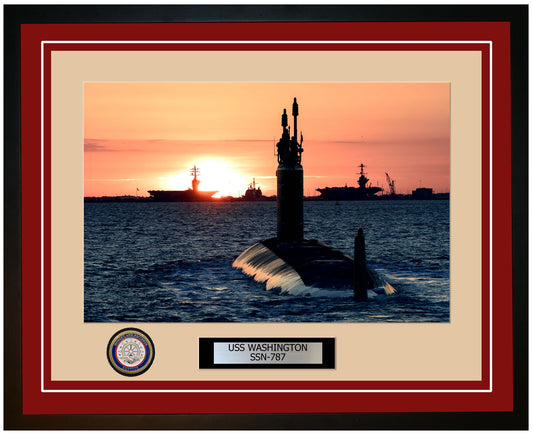 USS Washington SSN-787 Framed Navy Ship Photo Burgundy