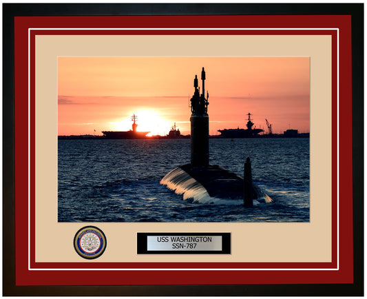 USS Washington SSN-787 Framed Navy Ship Photo Burgundy