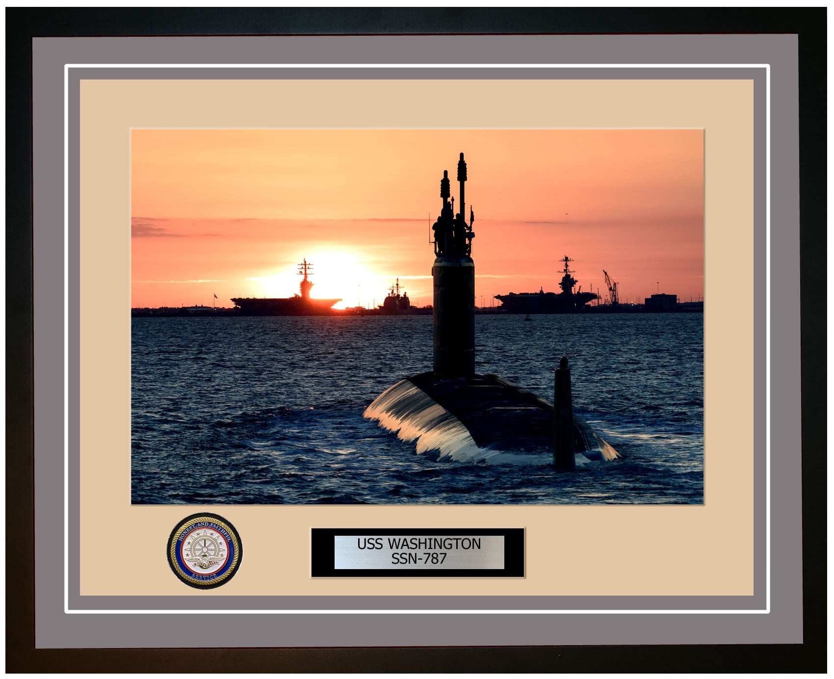 USS Washington SSN-787 Framed Navy Ship Photo Grey