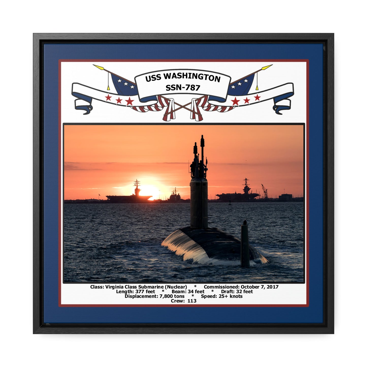 USS Washington SSN-787 Navy Floating Frame Photo Front View