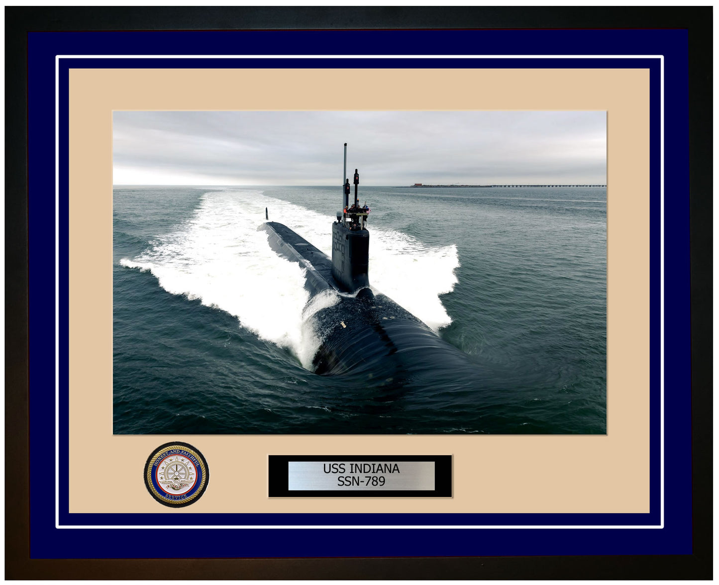 USS Indiana SSN-789 Framed Navy Ship Photo Blue