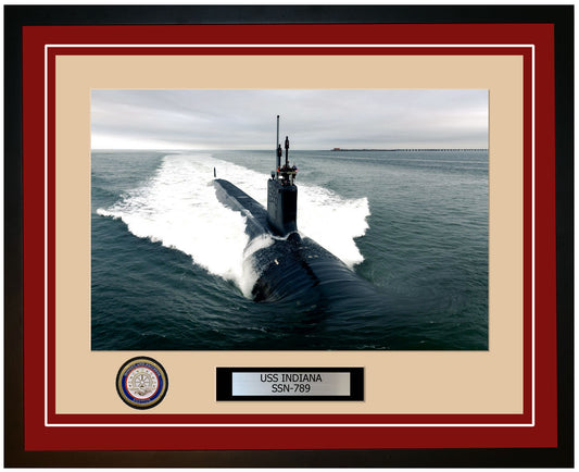 USS Indiana SSN-789 Framed Navy Ship Photo Burgundy