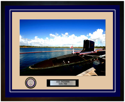 USS Indiana SSN-789 Framed Navy Ship Photo Blue