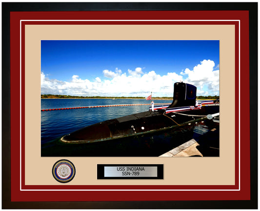 USS Indiana SSN-789 Framed Navy Ship Photo Burgundy