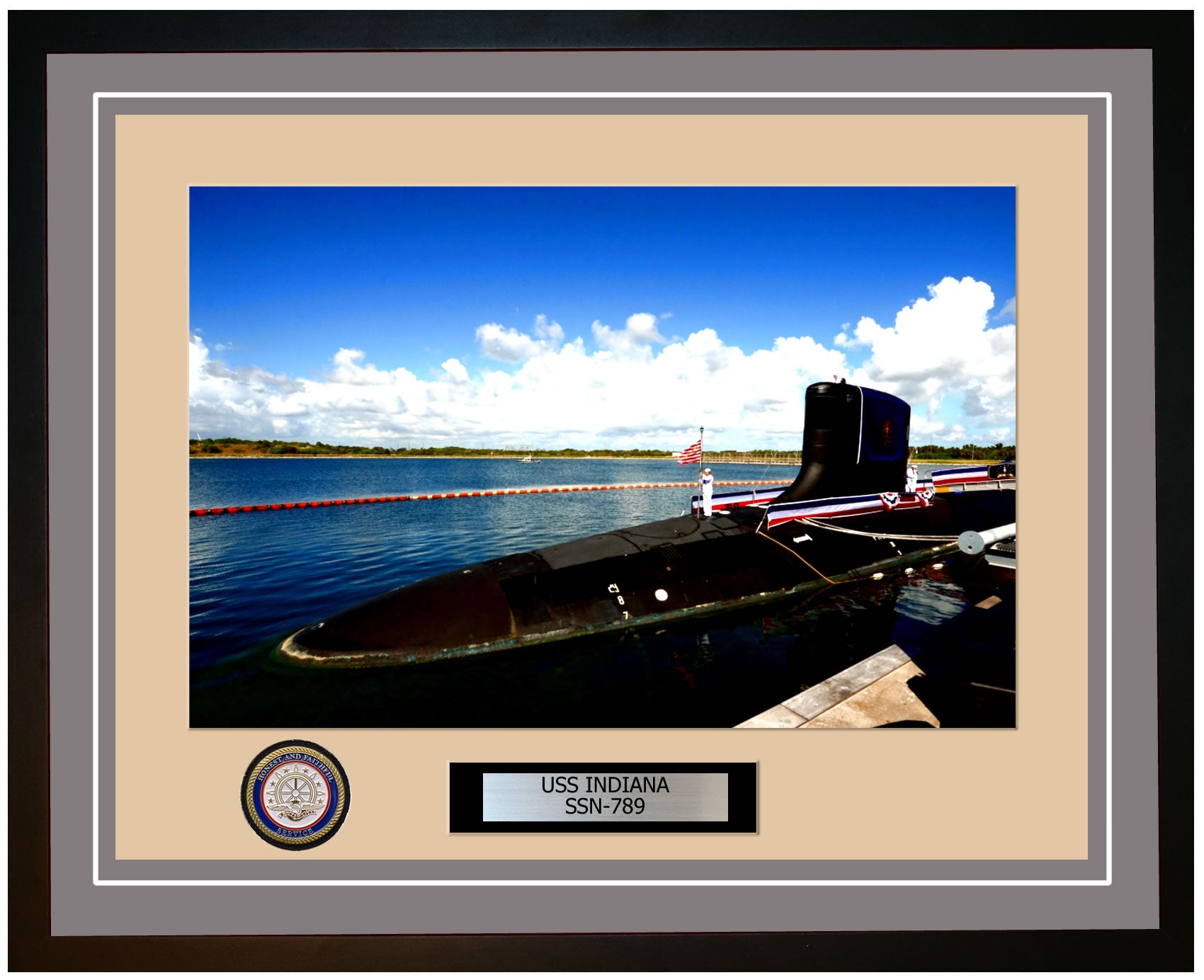 USS Indiana SSN-789 Framed Navy Ship Photo Grey
