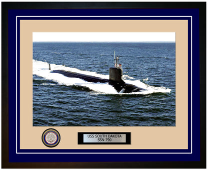 USS South Dakota SSN-790 Framed Navy Ship Photo Blue