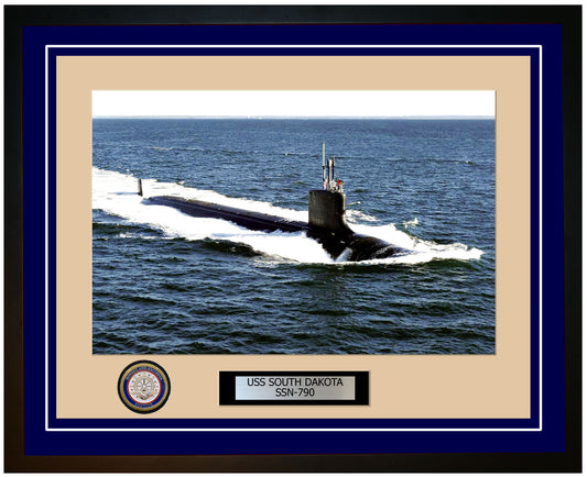 USS South Dakota SSN-790 Framed Navy Ship Photo Blue