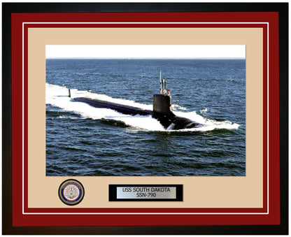 USS South Dakota SSN-790 Framed Navy Ship Photo Burgundy