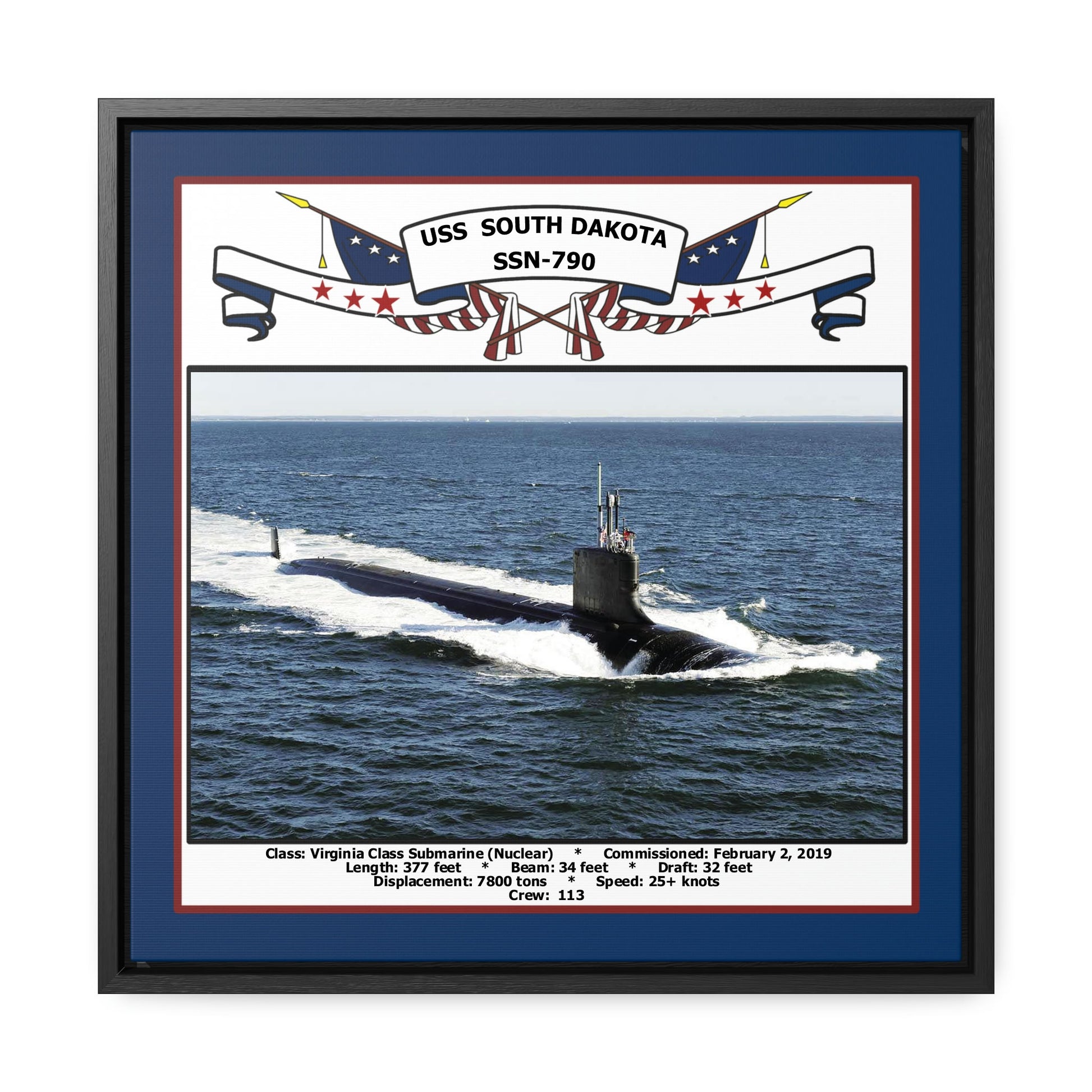 USS South Dakota SSN-790 Navy Floating Frame Photo Front View