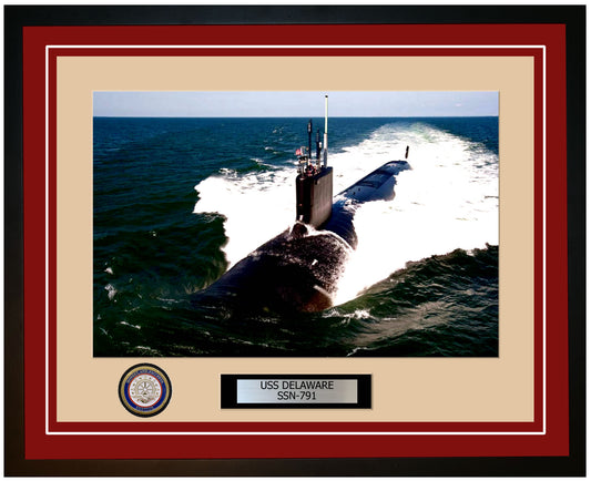 USS Delaware SSN-791 Framed Navy Ship Photo Burgundy