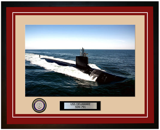 USS Delaware SSN-791 Framed Navy Ship Photo Burgundy