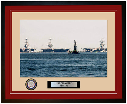 USS Delaware SSN-791 Framed Navy Ship Photo Burgundy