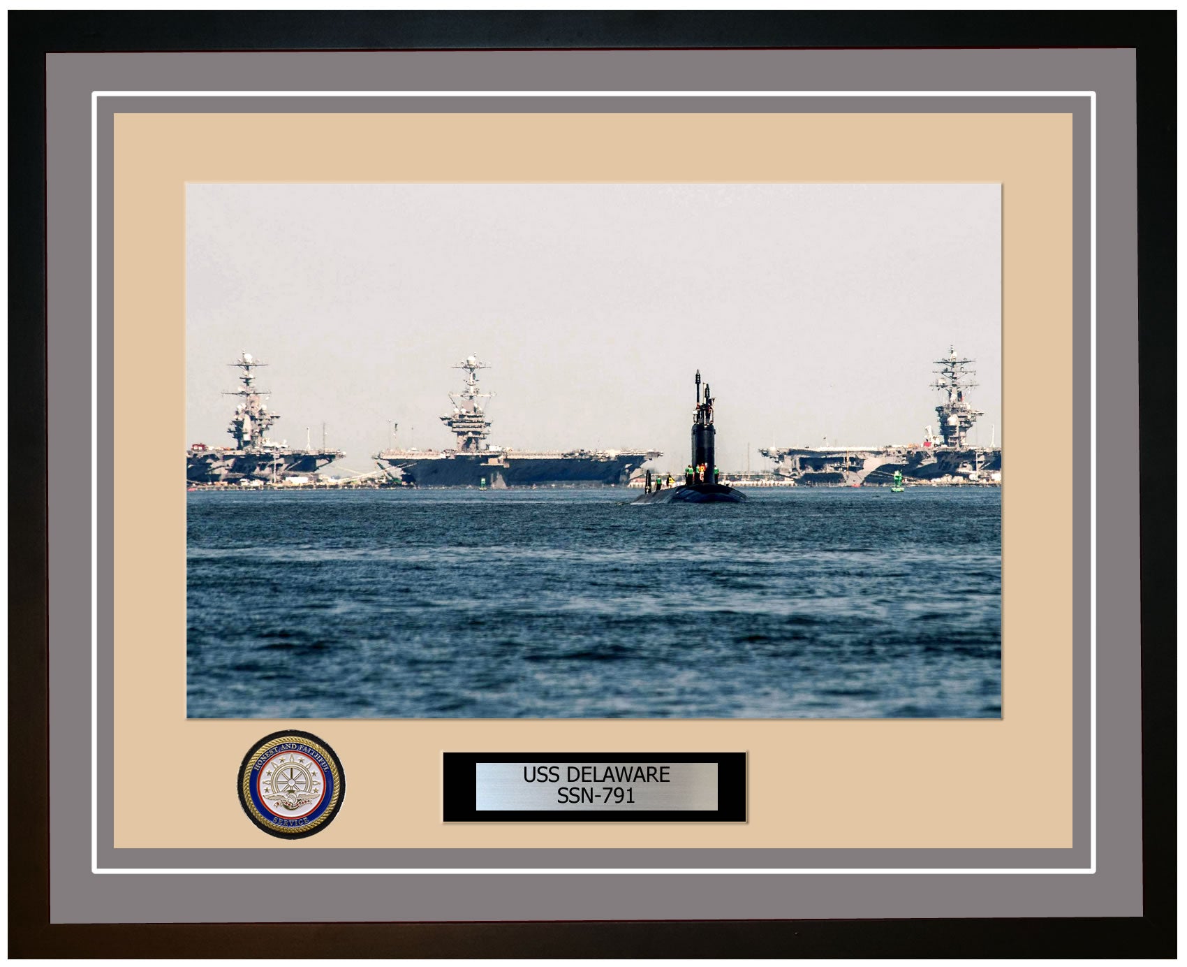 USS Delaware SSN-791 Framed Navy Ship Photo Grey