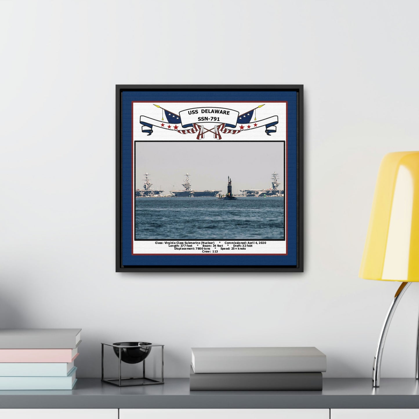 USS Delaware SSN-791 Navy Floating Frame Photo Desk View