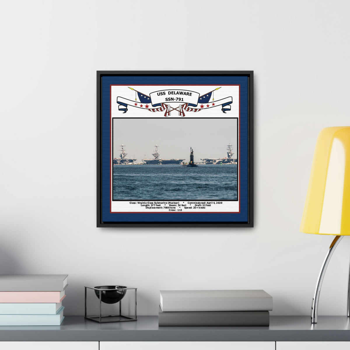 USS Delaware SSN-791 Navy Floating Frame Photo Desk View