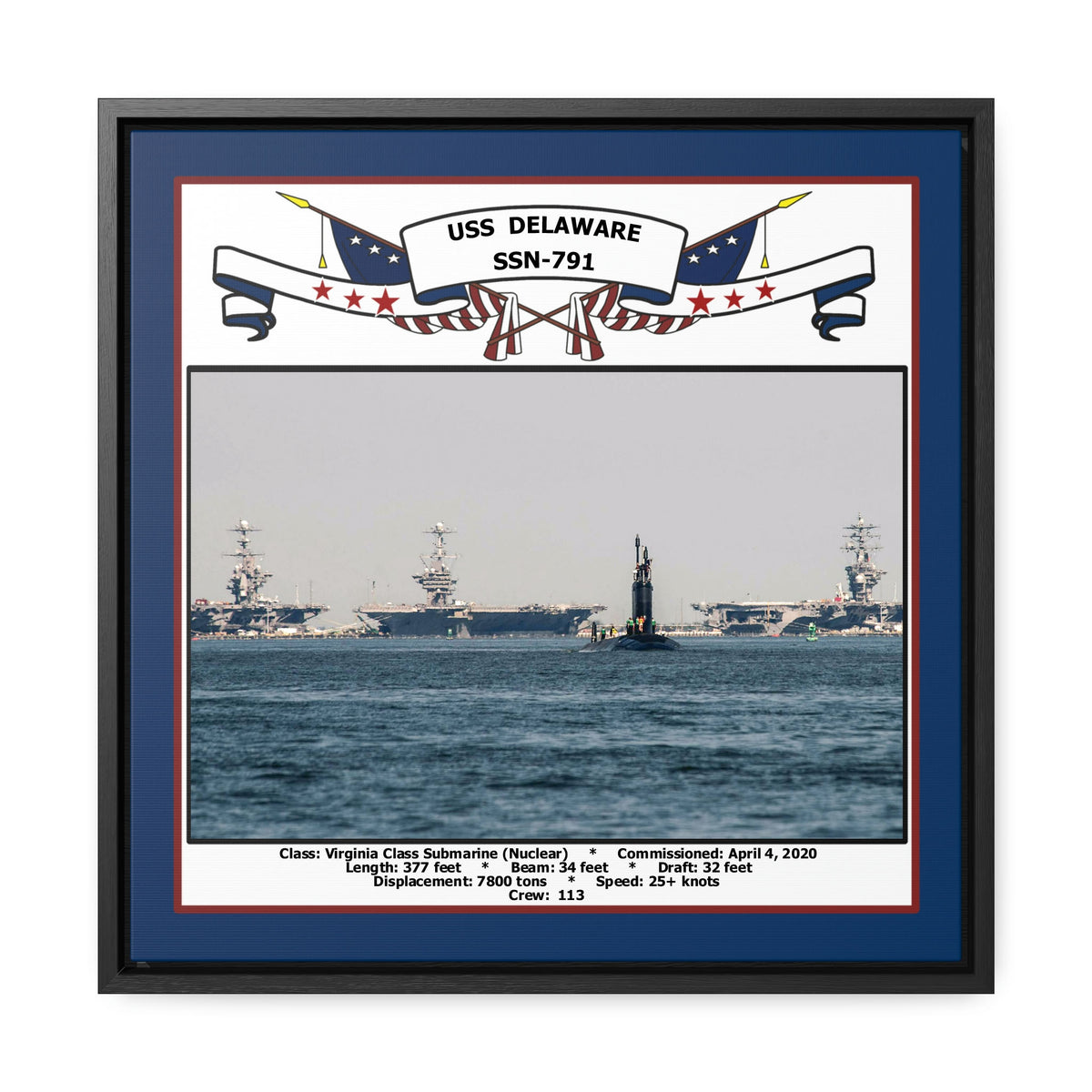 USS Delaware SSN-791 Navy Floating Frame Photo Front View