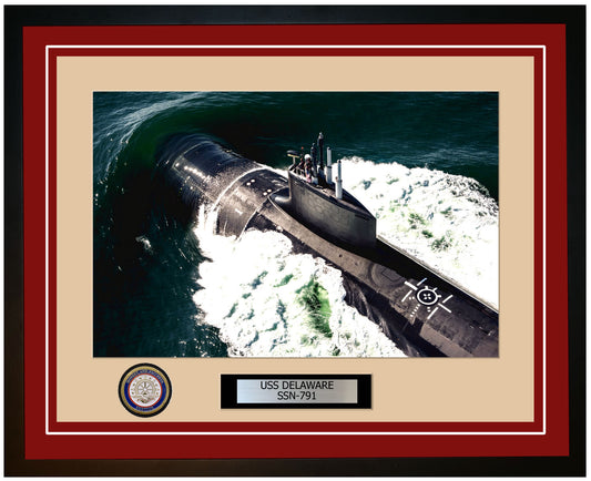 USS Delaware SSN-791 Framed Navy Ship Photo Burgundy