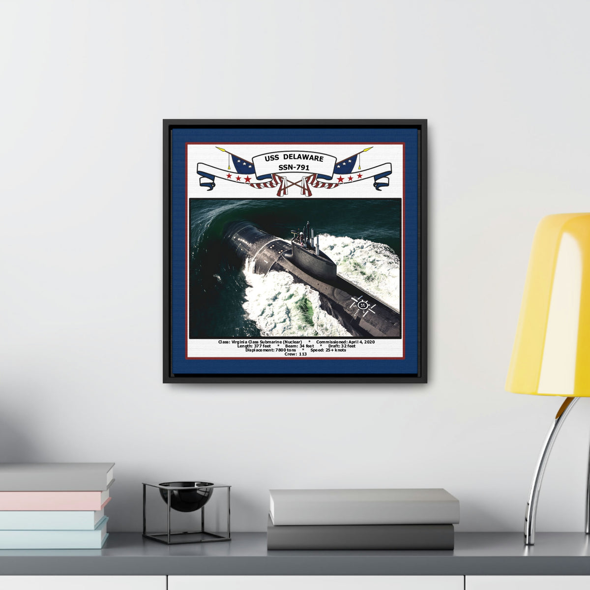 USS Delaware SSN-791 Navy Floating Frame Photo Desk View
