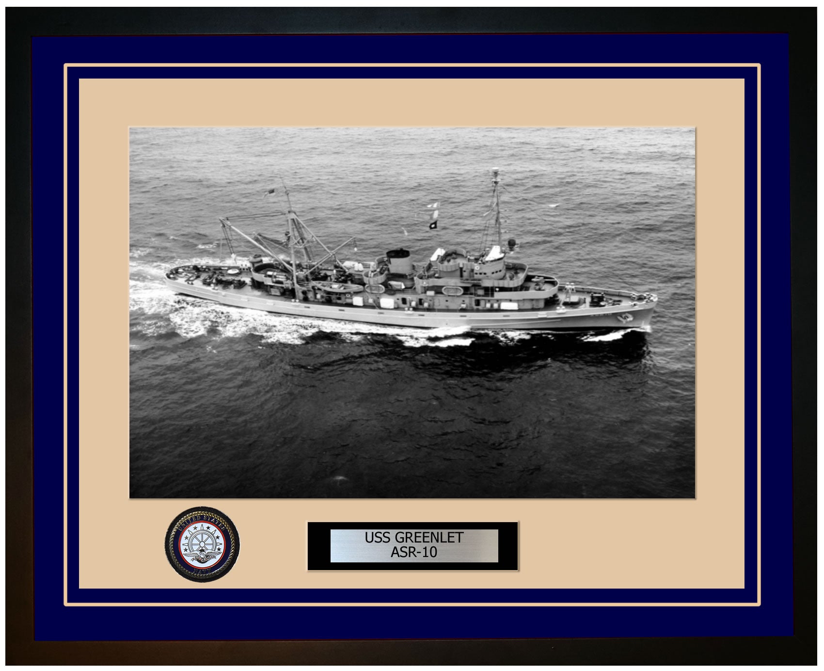 USS GREENLET ASR-10 Framed Navy Ship Photo Blue