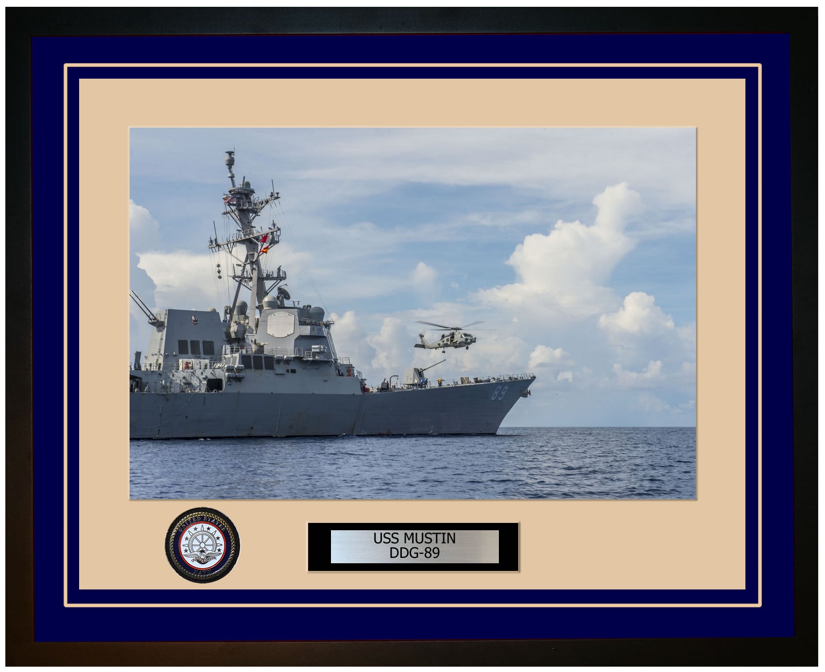 USS MUSTIN DDG-89 Framed Navy Ship Photo Blue