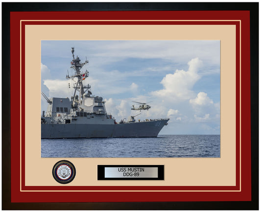 USS MUSTIN DDG-89 Framed Navy Ship Photo Burgundy