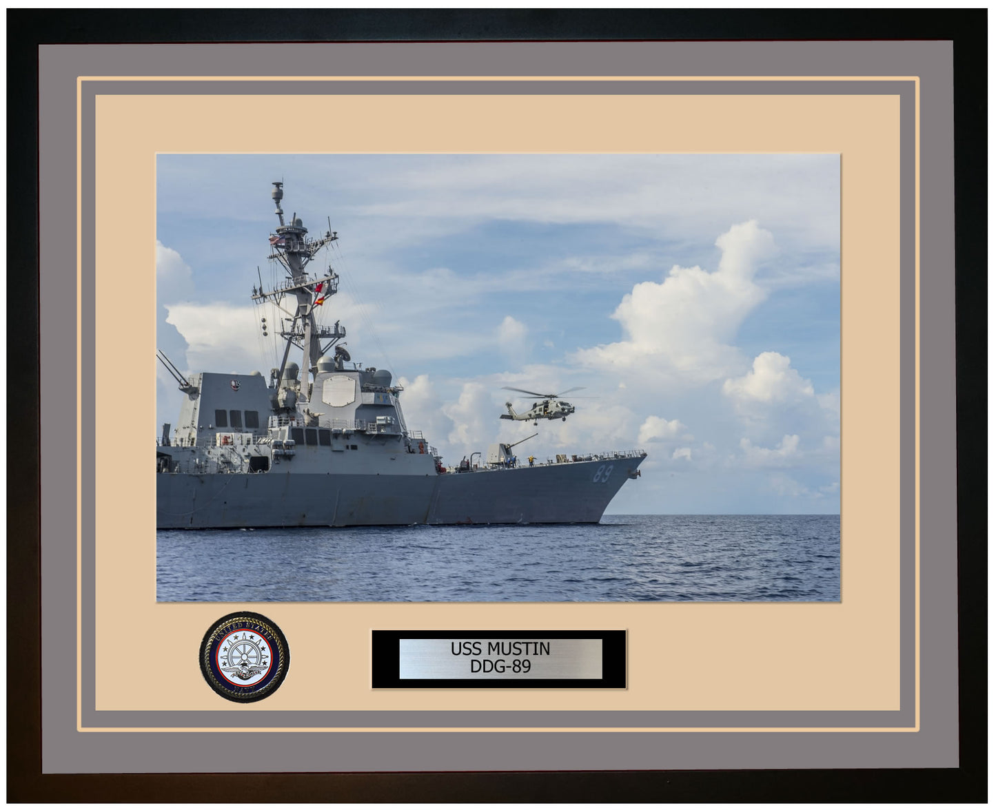 USS MUSTIN DDG-89 Framed Navy Ship Photo Grey