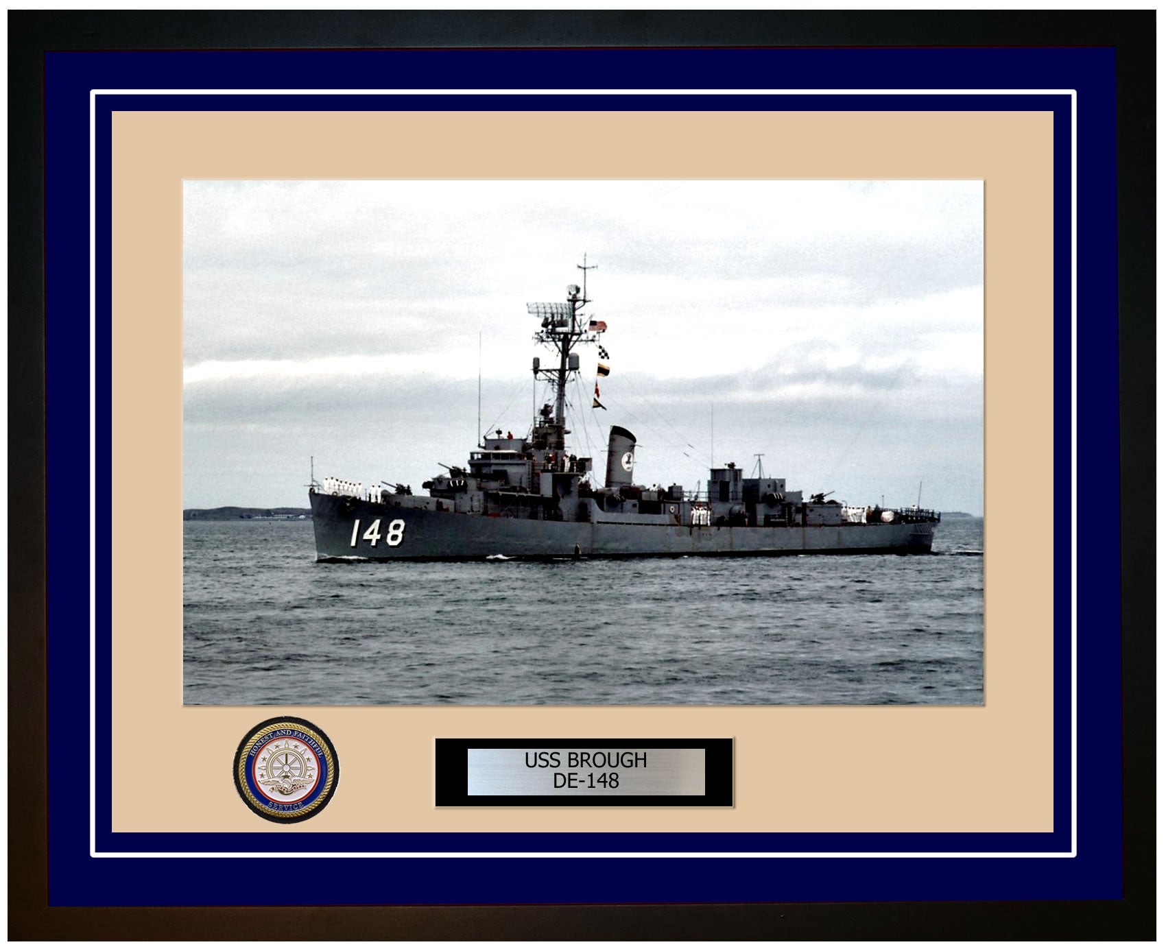 USS Brough DE-148 Framed Navy Ship Photo Blue