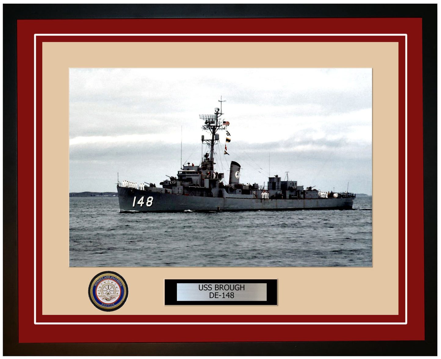 USS Brough DE-148 Framed Navy Ship Photo Burgundy