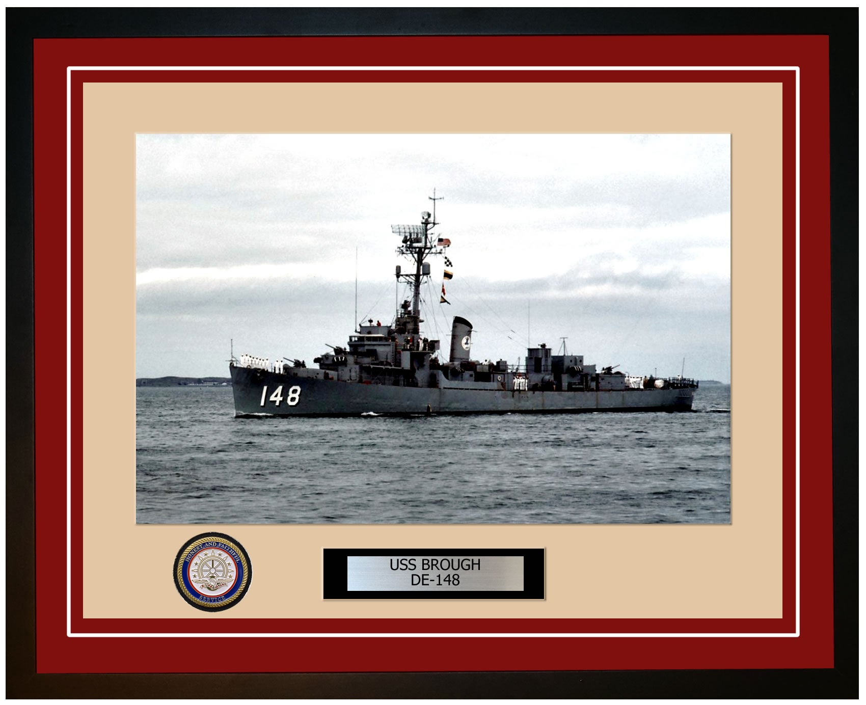 USS Brough DE-148 Framed Navy Ship Photo Burgundy