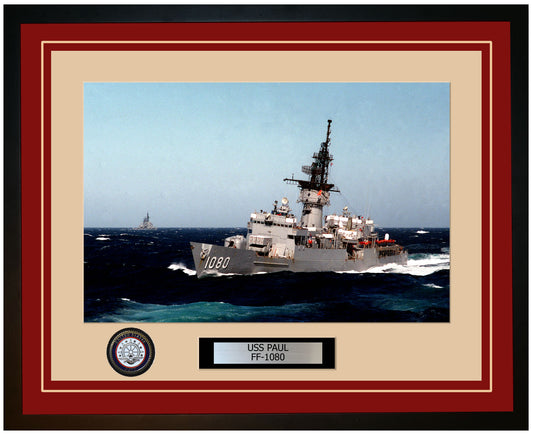USS PAUL FF-1080 Framed Navy Ship Photo Burgundy