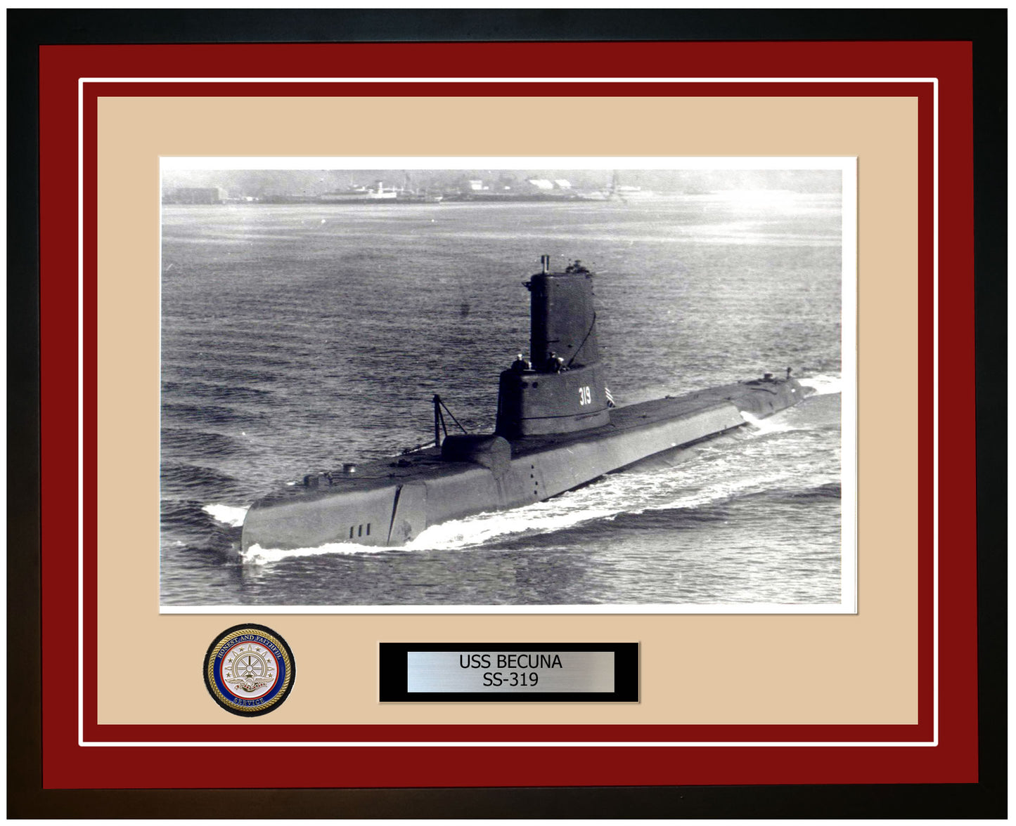 USS Becuna SS-319 Framed Navy Ship Photo Burgundy
