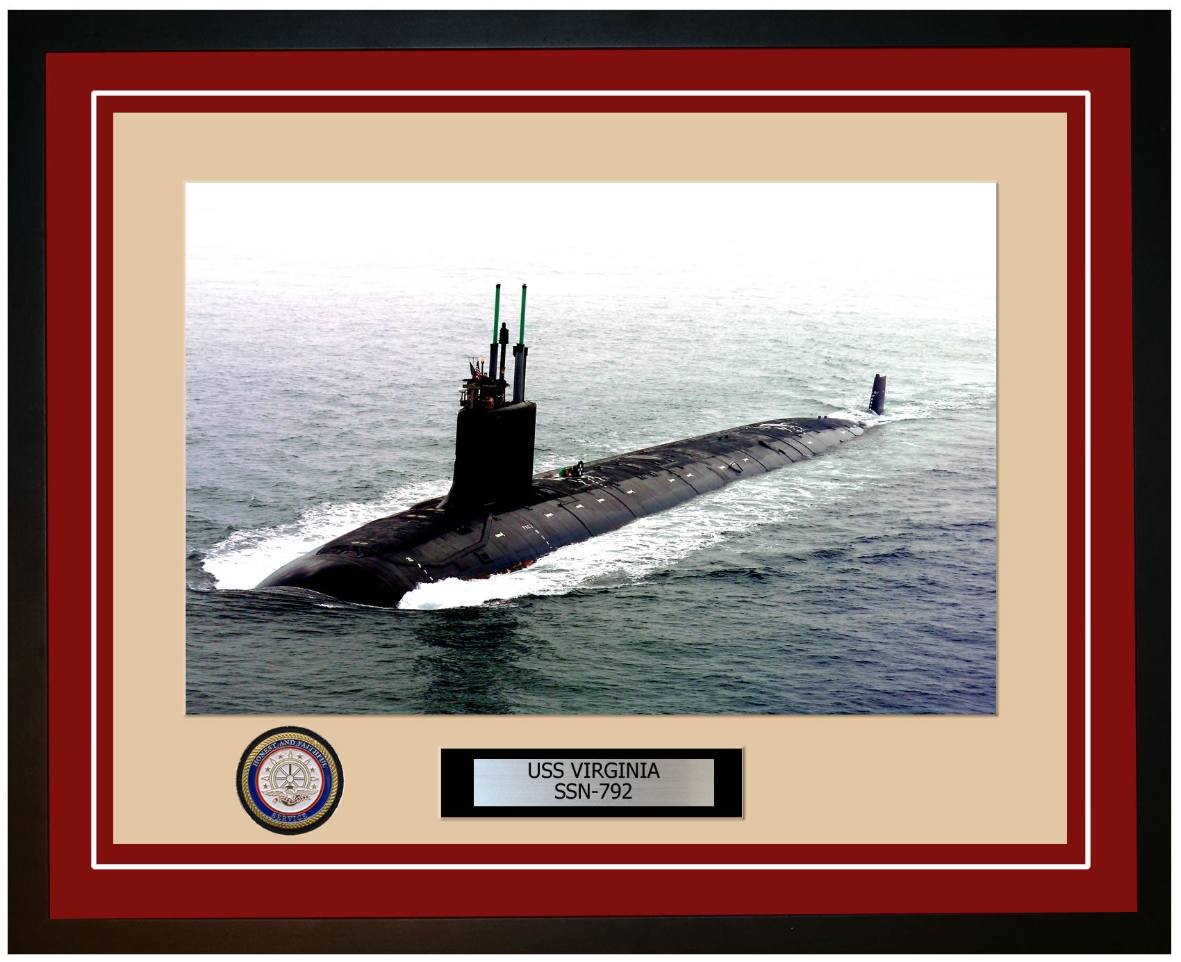 USS Virginia SSN-792 Framed Navy Ship Photo Burgundy