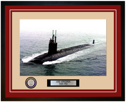 USS Virginia SSN-792 Framed Navy Ship Photo Burgundy
