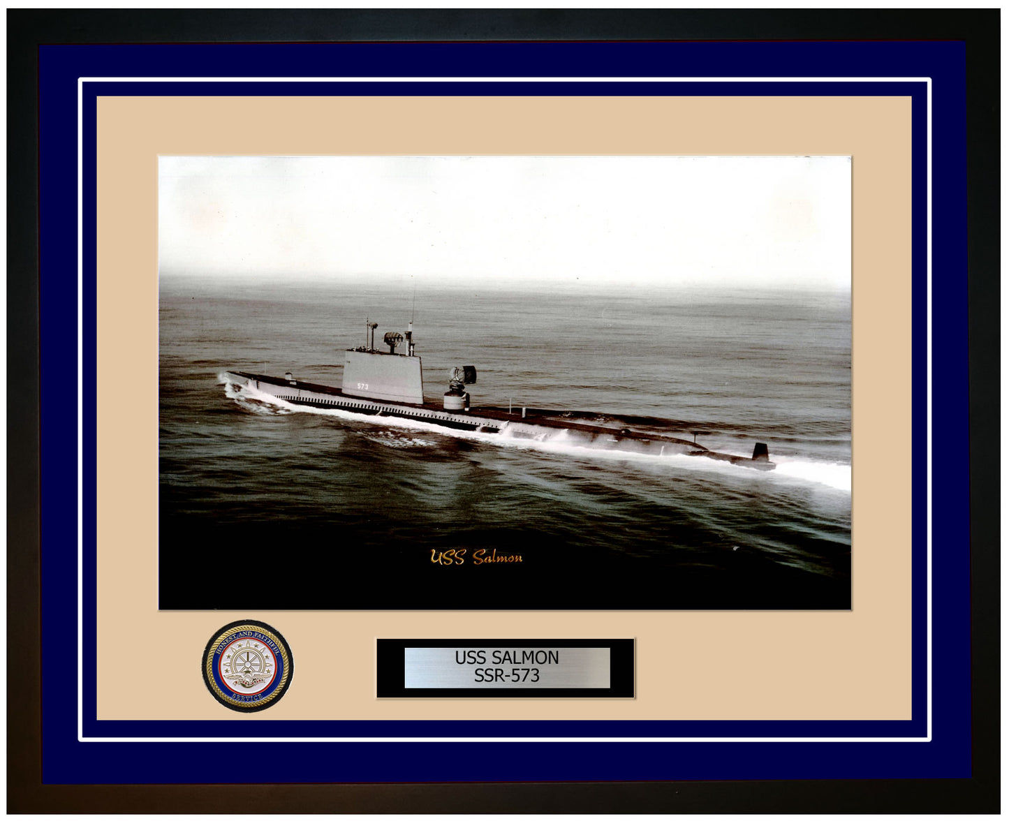 USS Salmon SSR-573 Framed Navy Ship Photo Blue