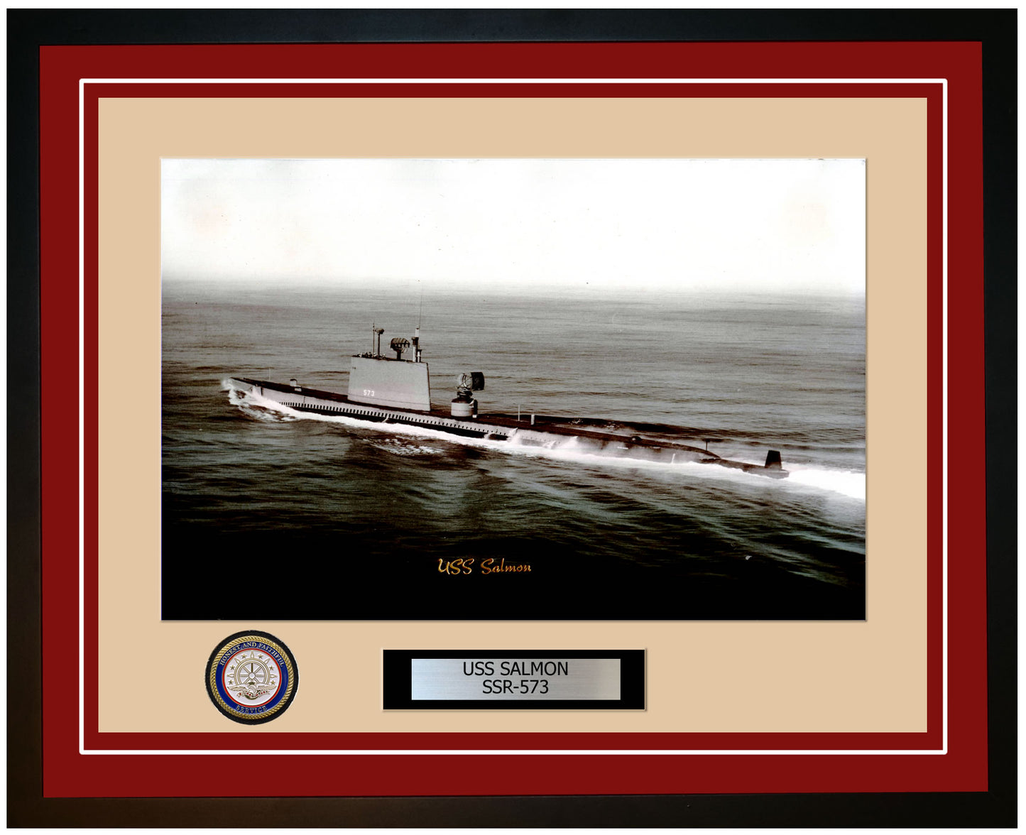 USS Salmon SSR-573 Framed Navy Ship Photo Burgundy