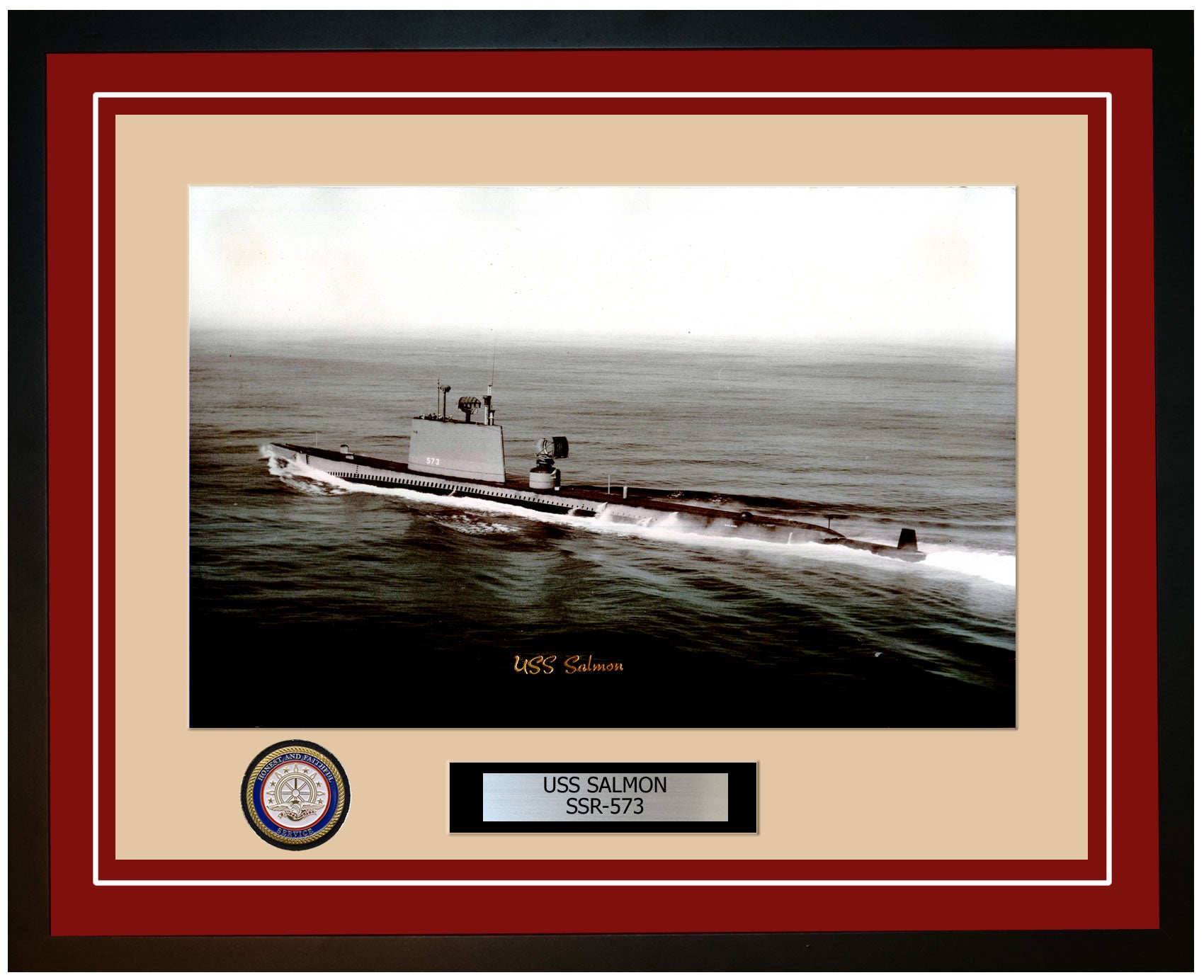 USS Salmon SSR-573 Framed Navy Ship Photo Burgundy