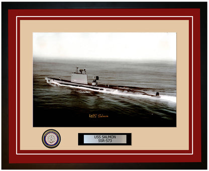 USS Salmon SSR-573 Framed Navy Ship Photo Burgundy