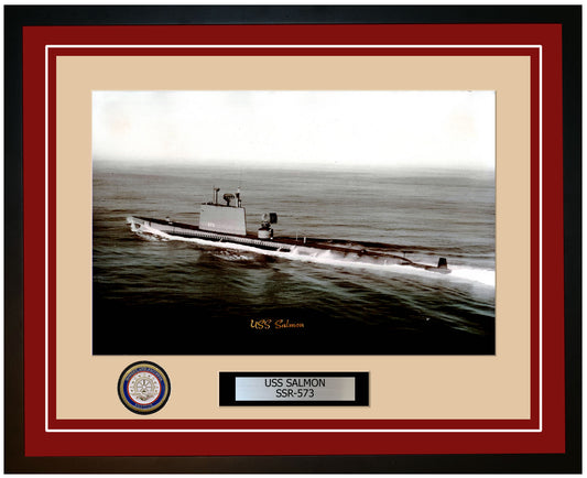 USS Salmon SSR-573 Framed Navy Ship Photo Burgundy