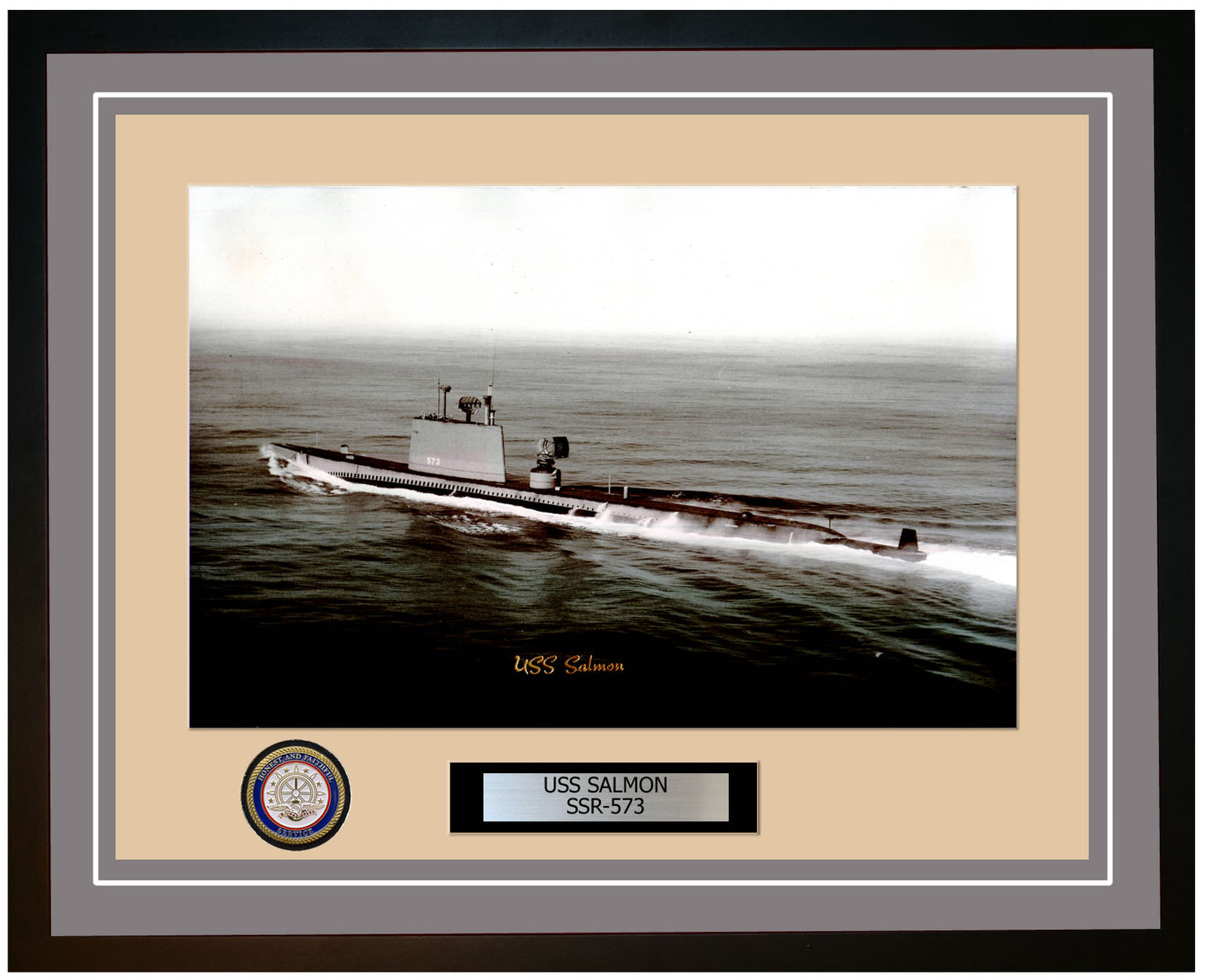 USS Salmon SSR-573 Framed Navy Ship Photo Grey